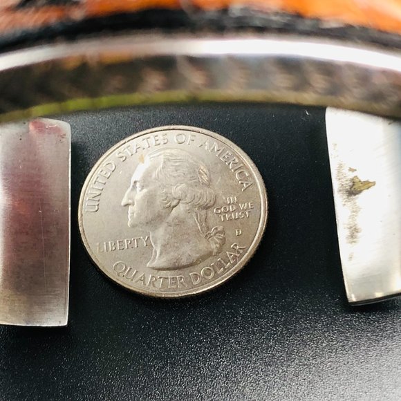 Vtg Peyote Bird Designer Tooled Leather Cuff Bracelet, Sterling Silver, 40.4 Gm - Picture 11 of 15